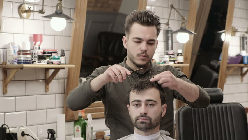 Man Hairdresser Doing Haircut Beard Stock Footage Video 100