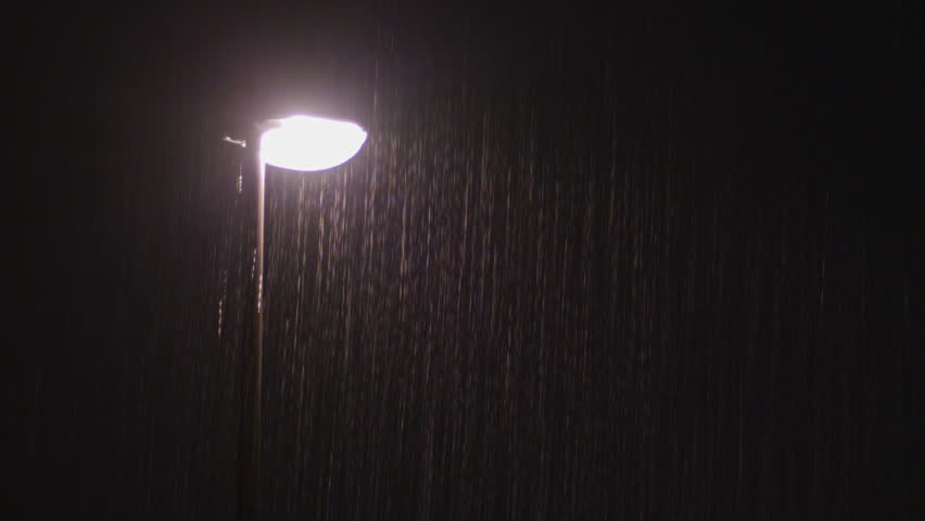ULTRA HD 4K Illuminated Public Lamp In Dark Night And Heavy Rain, Town ...