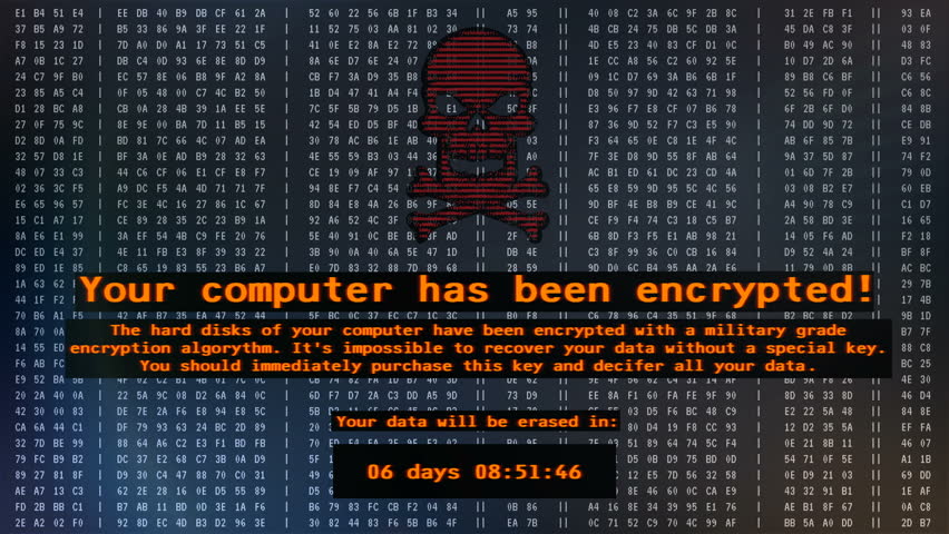 Hackers Encrypting Computer Data, Warning Message On Screen, Virus ...