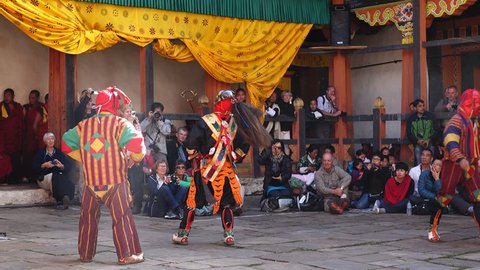 Bumthang, Bhutan - March, 2016: Tamshing Phala Chhoupa festival, Tamshing Monastery, nr Jakar