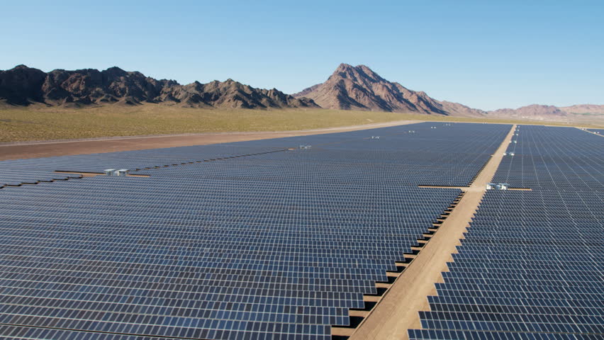 Aerial Desert View Boulder Solar Project Solar Panels Harvesting Clean ...