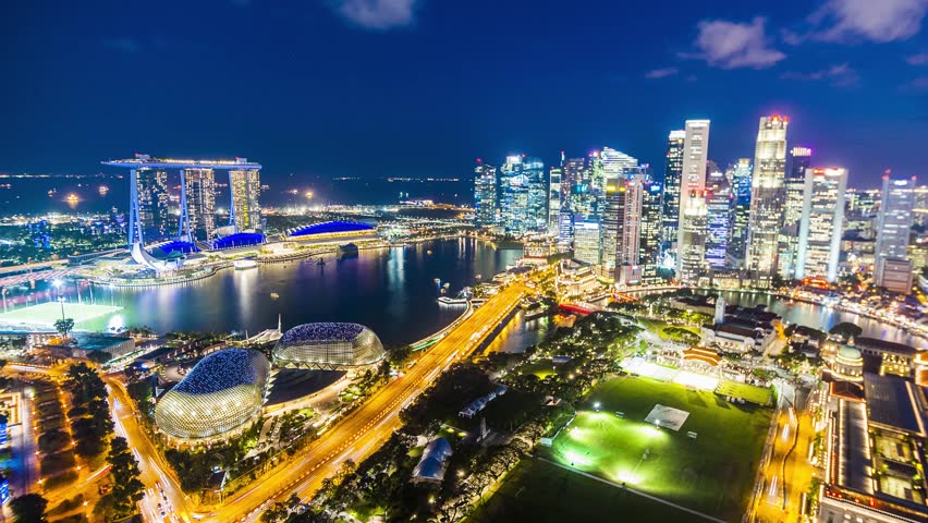 Time Lapse Scenery Singapore City At Night Light Singapore Flyer Famous ...