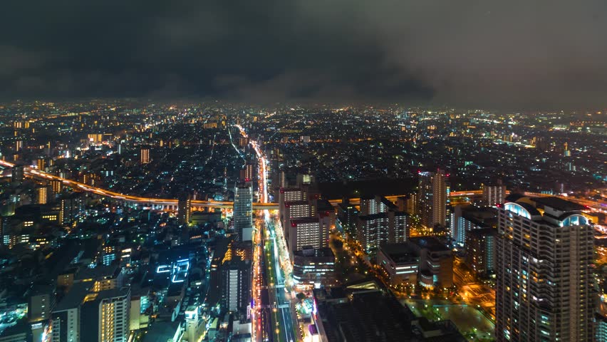 Time-lapse Of The Osaka Cityscape From High Above Stock Footage Video ...