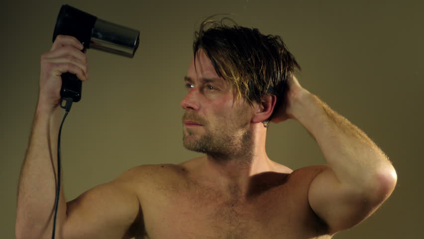 Man Blow Drying Hair After Stock Footage Video 100 Royalty Free