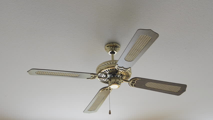 Ceiling Fan Spinning Slowly And Gradually Coming To A Stop White Electric Fan On Ceiling Switching Hd Stock Video Clip
