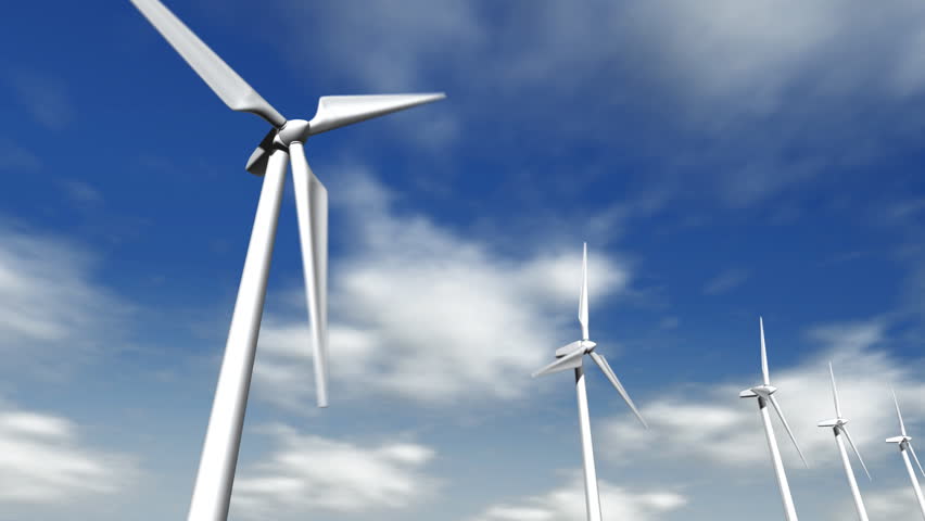 Wind Energy, 3d Animation On Time-lapse Sky Background Stock Footage