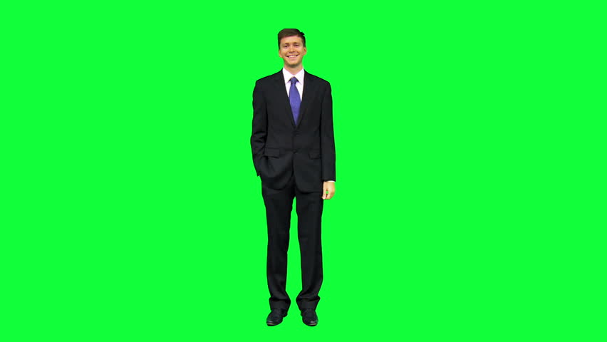 Businessman In A Suit Is Walking On A Mock Up Green Screen In The