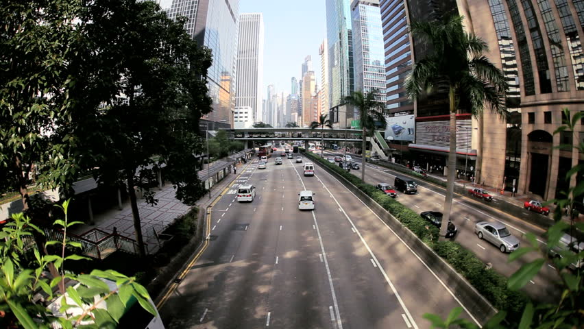 Hong Kong - November 2012: Pedestrian Elevated Walkway Above Busy Road ...