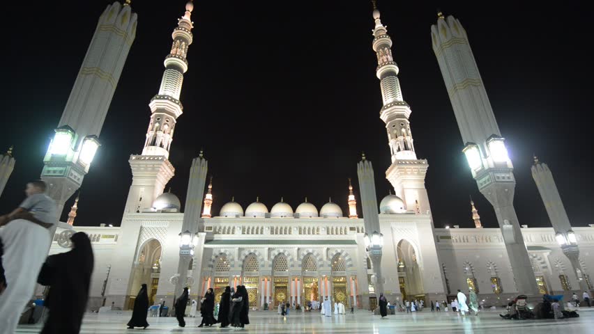 Muslim People Visiting Holy Mosques In Mecca And Medina For Hajj Stock ...