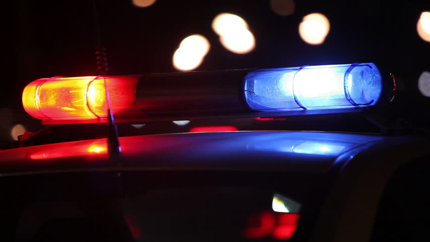 Police Flashing Lights In Car Rear View Mirror At Night Stock Footage ...