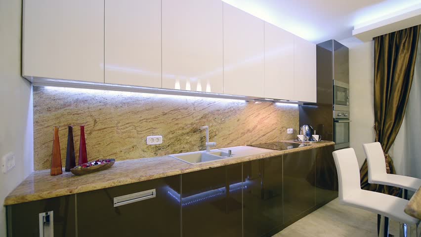 Modern Furniture Video kitchen with built-in wooden modern furniture in cozy apartment Modern Furniture Video kitchen with built-in wooden modern furniture in cozy apartment