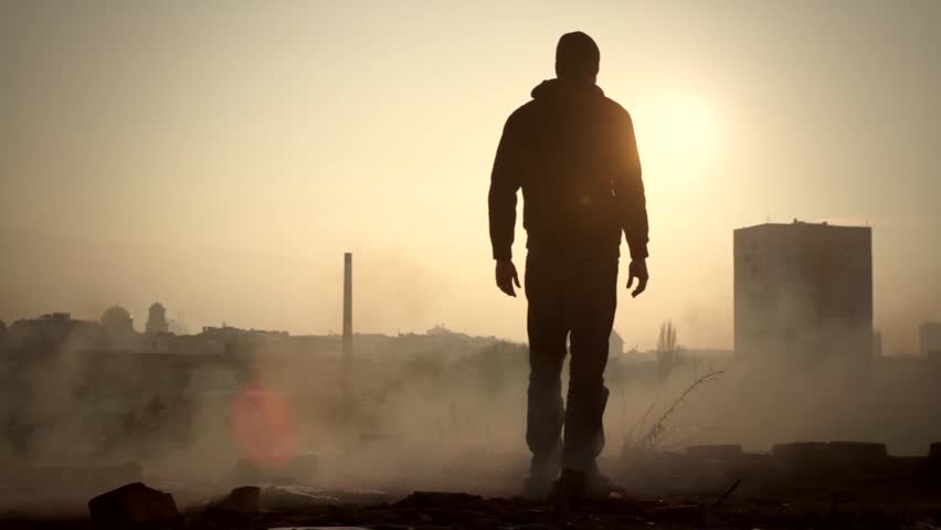 Sad Silhouette Man Standing On Edge Roof Suicide Concept Stock Footage ...