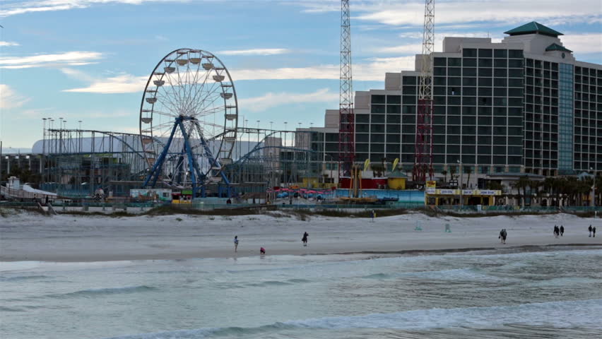 Daytona Beach Florida Jan 2017 Surf And Resort Hotels Main Daytona Beach Boardwalk Sand Carnival Rides Resorts And Festival Amut Along