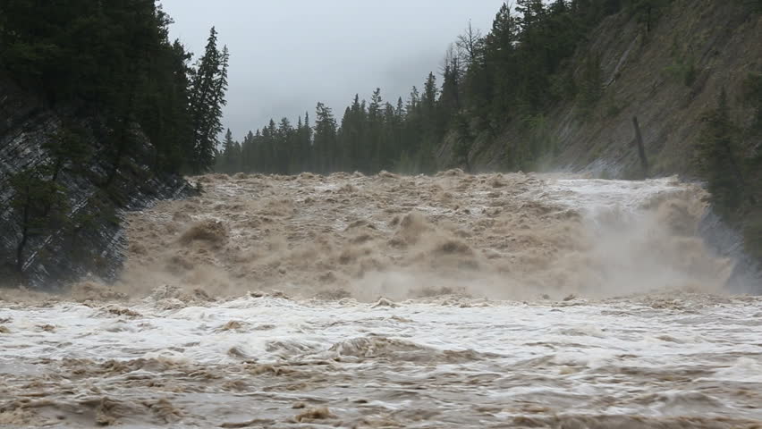 Fast Flowing River Carrying Flood Water After Natures Rain Storm, USA ...