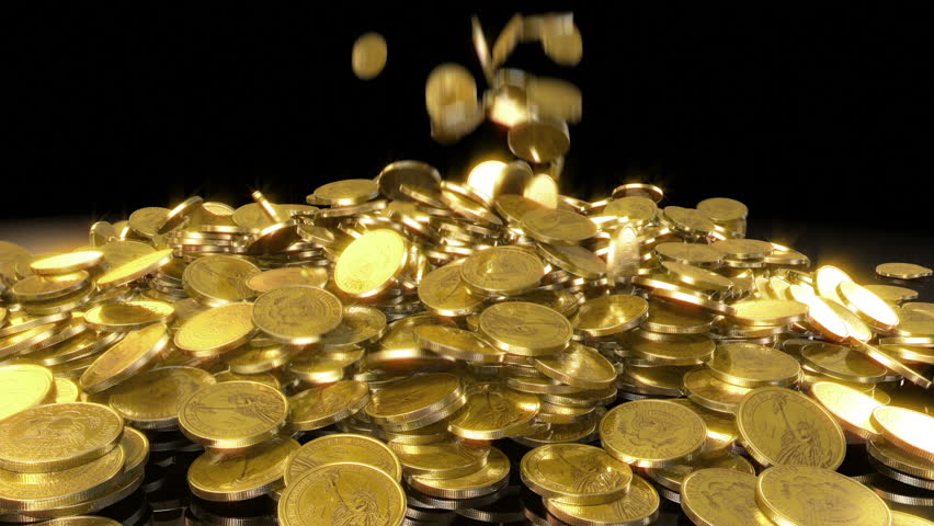 Falling Coins. High Quality Animation Stock Footage Video (100% Royalty