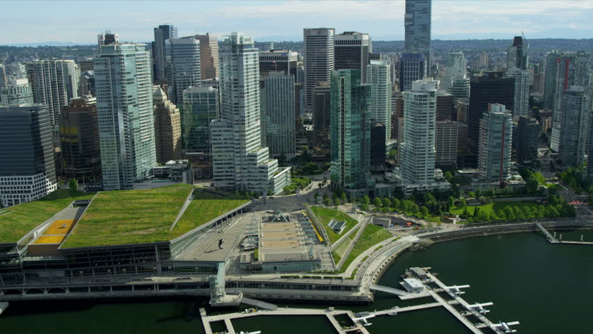 Aerial City View Of Canada Place And City Skyscrapers, Vancouver ...