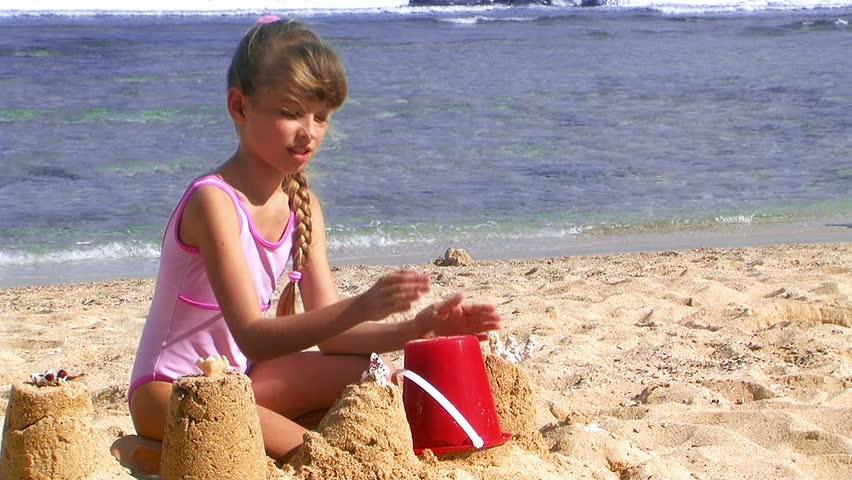 Little Girl Playing On Beach. Stock Footage Video 5655458 | Shutterstock