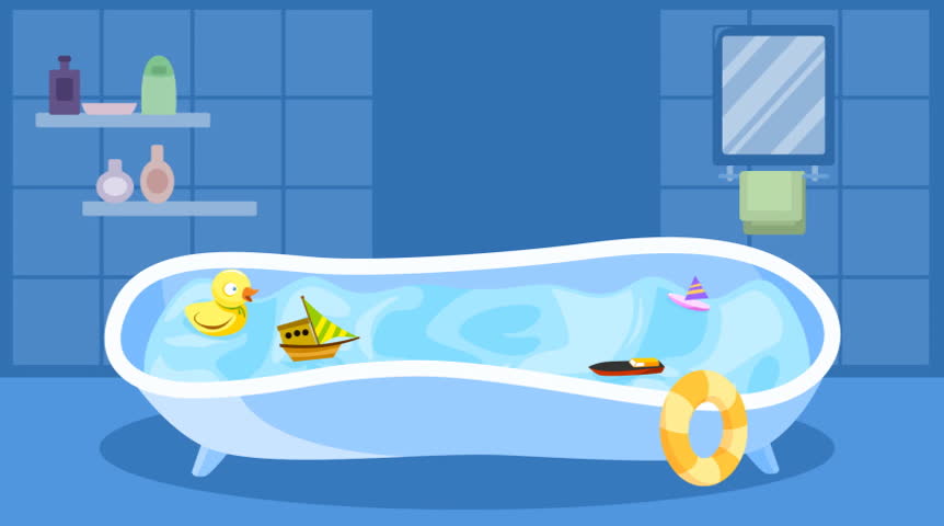 Animation Loop Of Happy Cartoon Baby Kid Washing In Bath ...