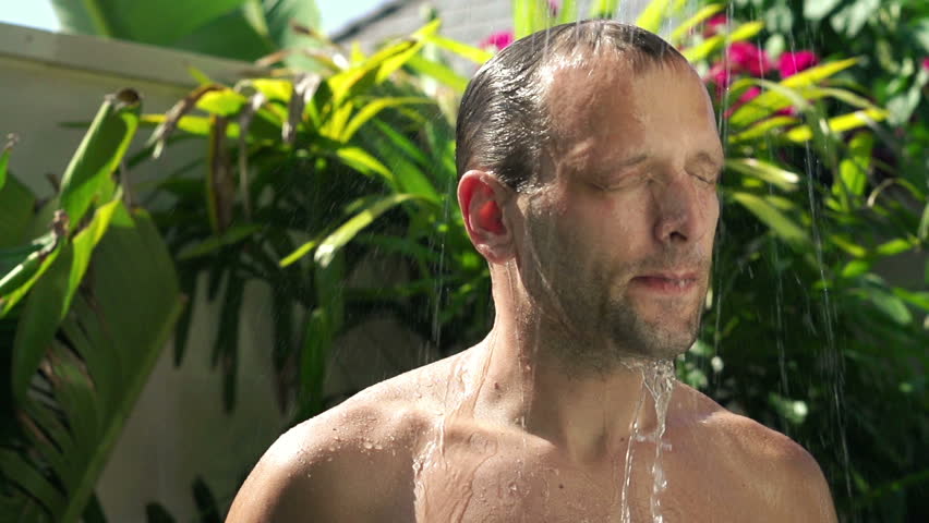 Man Finish Wash Under Shower Stock Footage Video 100 Royaltyfree