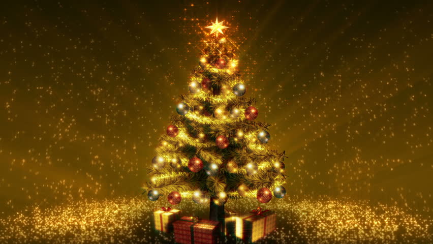 Christmas Tree Animation With Shooting Star And Merry Christmas Title