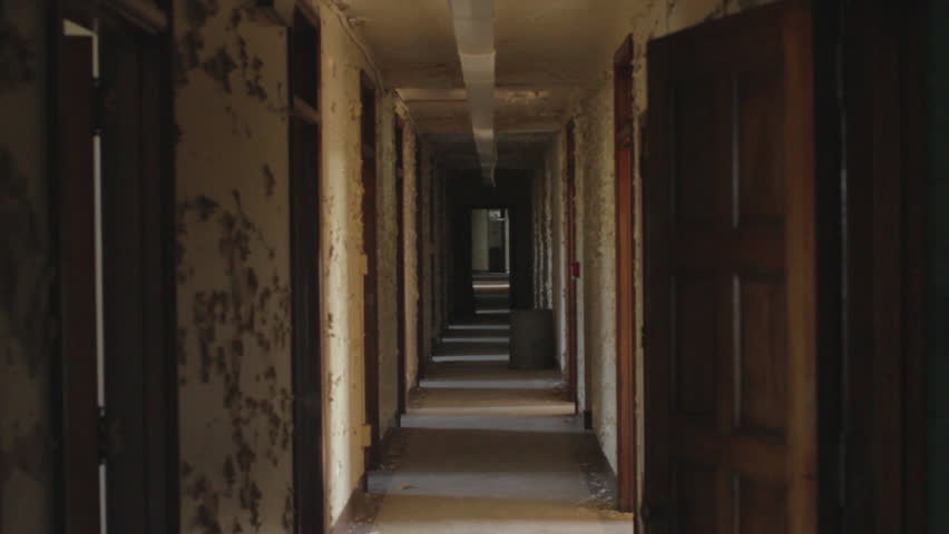 Old Dark Creepy Apartment Building,long Hallway, Gimbal Tracking Shot