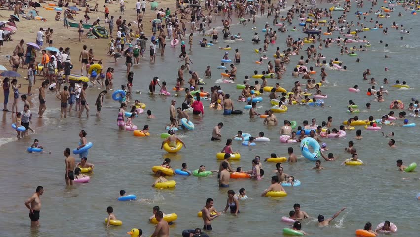 Aug 12,2016:A Lot Of People At Crowded Bathing Sandy Beach.People Swim ...