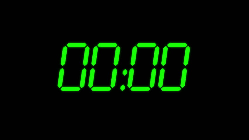 Digital Countdown Timer In Green Color Over Black