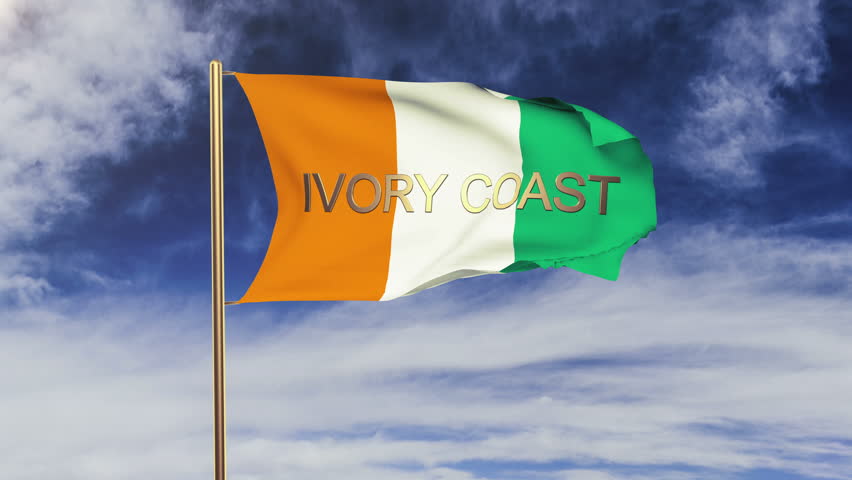 ivory coast flag with title waving in the wind looping sun rises style animation